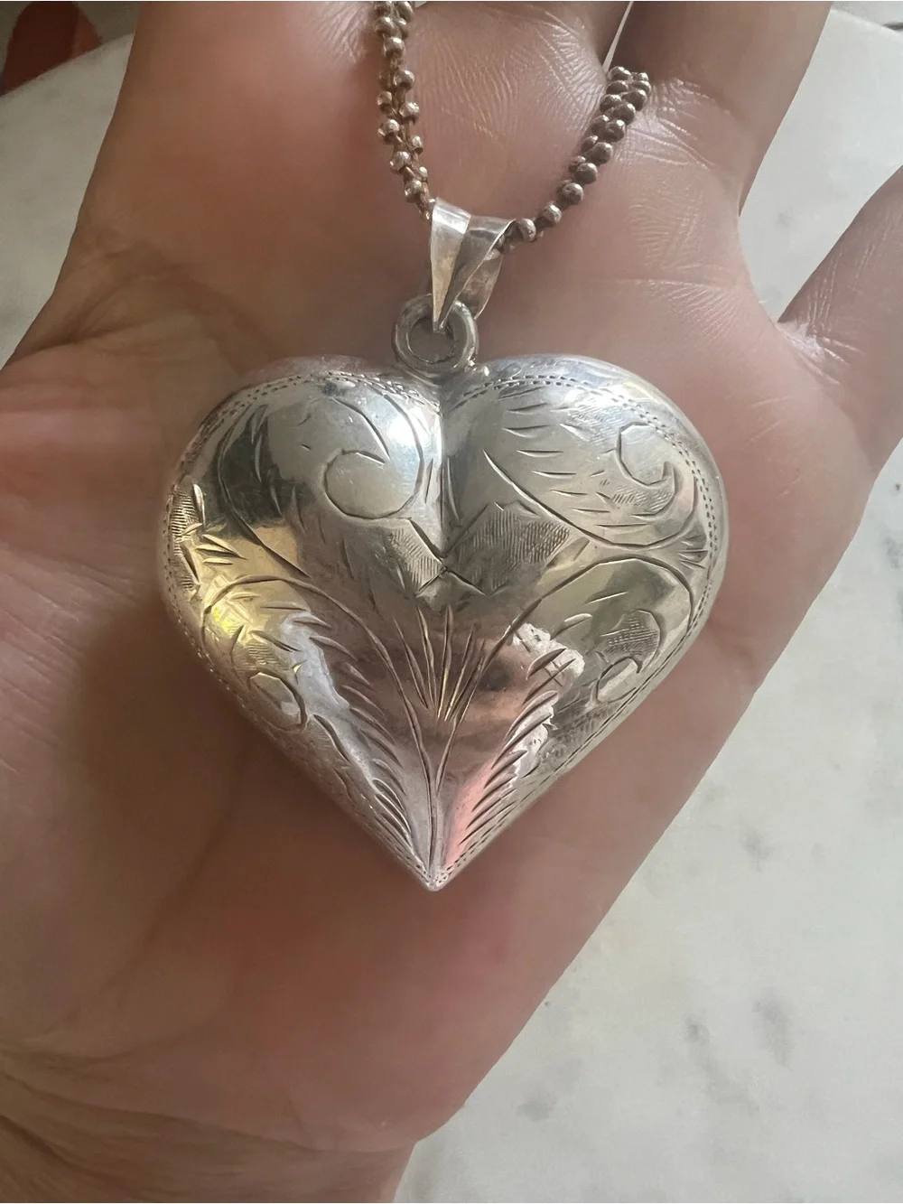 Vintage Sterling Silver Oversized 2” Puffy Heart Necklace 925 Statement 22g - Picture 1 of 16